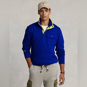 NWT Men’s Large Polo Ralph Lauren 1/4 Snap L Quilted Pullover Sweat Blue $168